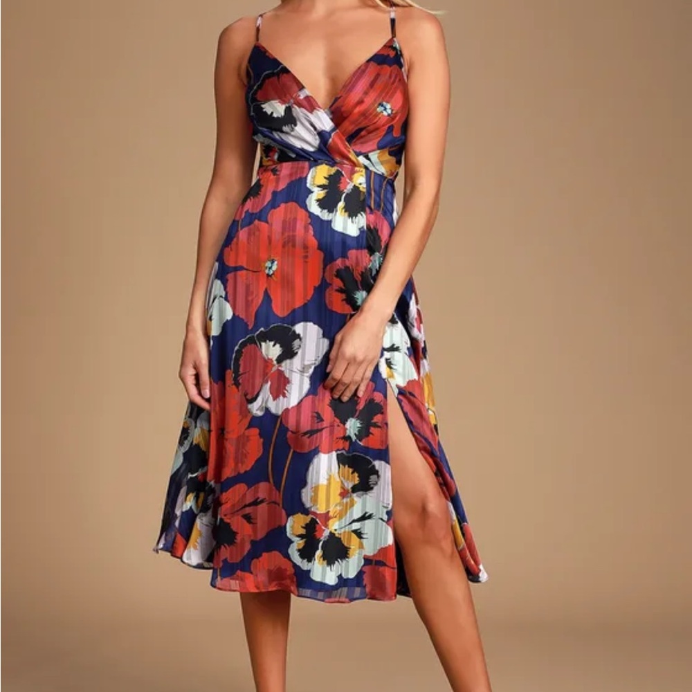 Lulus All About Love Royal Blue Floral Print Midi Dress